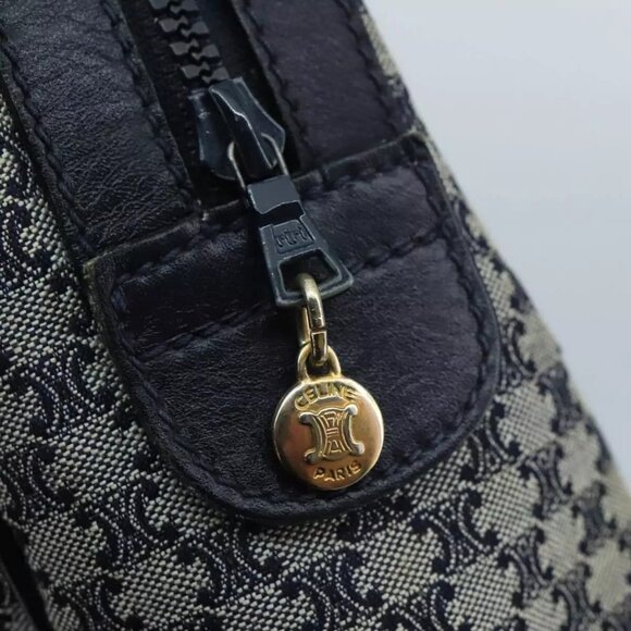 CELINE Macadam Canvas Boston Bag Navy Gold Auth - Picture 8 of 15